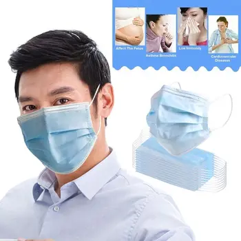 

50Pcs 3 Layers Disposable Mouth Mask Non-Woven Earloop Mouth-Muffle Anti-Fog PM2.5 Protective Respirator