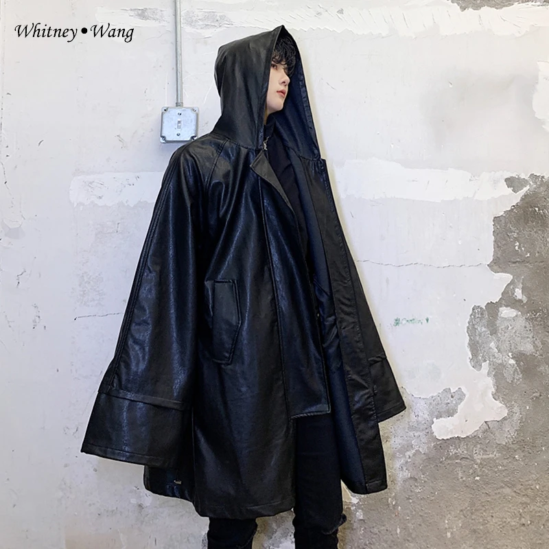 WHITNEY WANG осенне-зимняя модная уличная стильная искусственная мужская кожаная куртка с капюшоном стильное пальто из искусственной кожи ветровка верхняя одежда