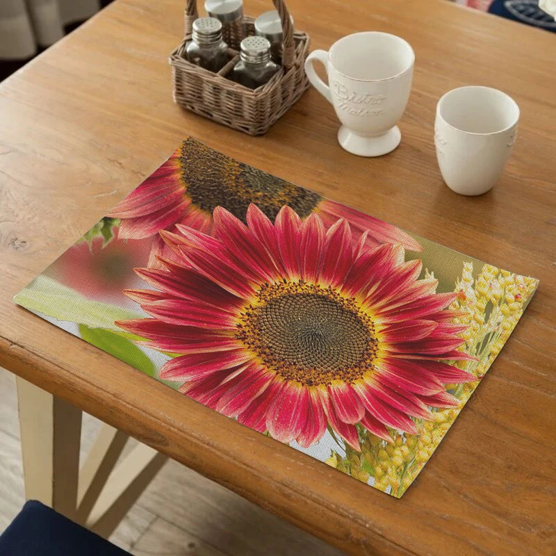 

SEAAN Pastoral Pattern Drink Coasters Reusable Dining Table Mat Placemats for Kitchen Table Polyester or Cotton and Line Decor