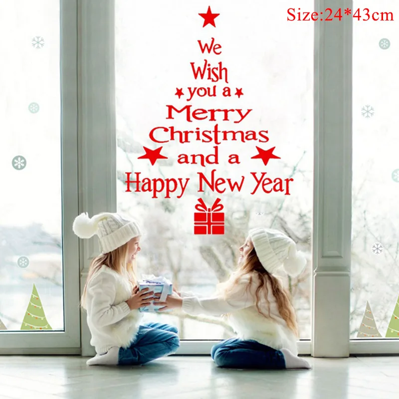 Christmas Window Stickers Santa Claus Snowman Elk Sticker Merry Christmas Decorations for Home Navidad Happy New Year - Color: 24x43cm 01