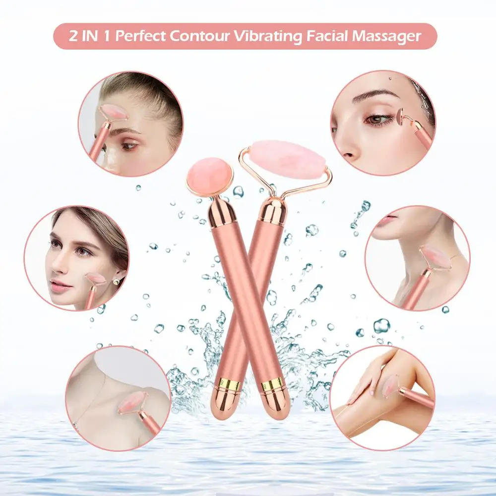 Electric Vibrating Natural Rose Quartz Jade Roller Face Lifting Real Genuine Jade Stone Facial Massager Roller Energy Beauty Bar Electric Vibrating Natural Rose Quartz Jade Roller Face Lifting Real Genuine Jade Stone Facial Massager Roller Energy Beauty Bar