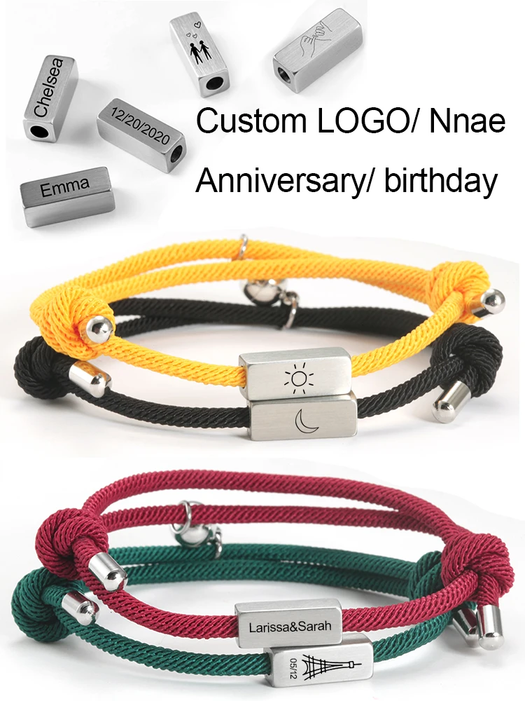 2Pcs/set Personalized Name Custom Couples Bracelet for Men Women's Friendship Rope Couple Magnetic Bracelet