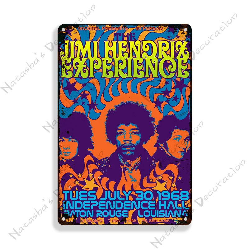 Shunry Jimi Hendrix Concert Vintage Plaque Affiche Étain Métal Mur Signe Rétro Décoration pour Bar Café Garage Gaz Station Accueil Club 