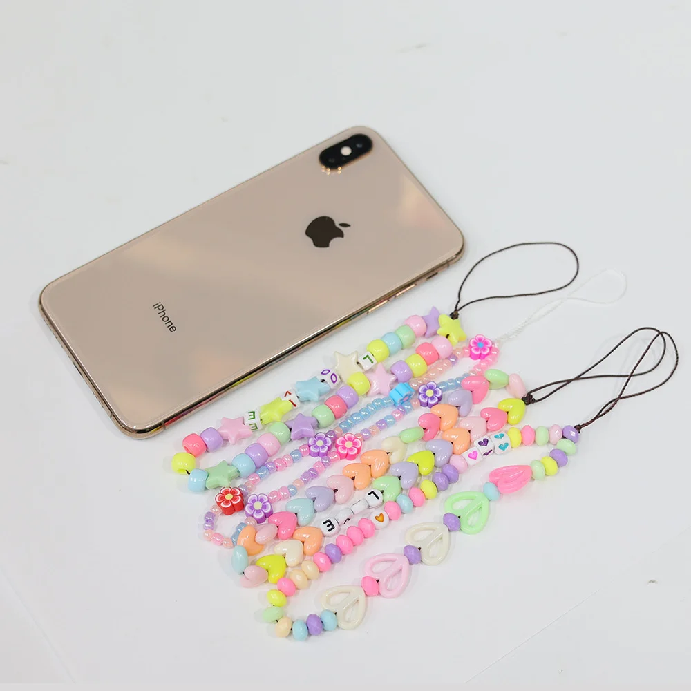 2021 Beaded Anti-lost Phone Chain Fruit Love Pattern Soft Ceramic Lanyard Charm Strap Mobile Hanging Cord For Choker Keys | Мобильные