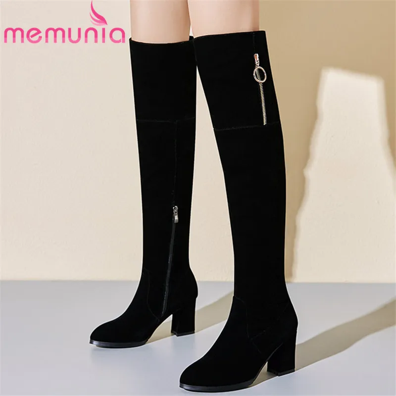 

MEMUNIA 2020 top quality women over the knee boots zip round toe high heels shoes solid colors autumn winter long boots female