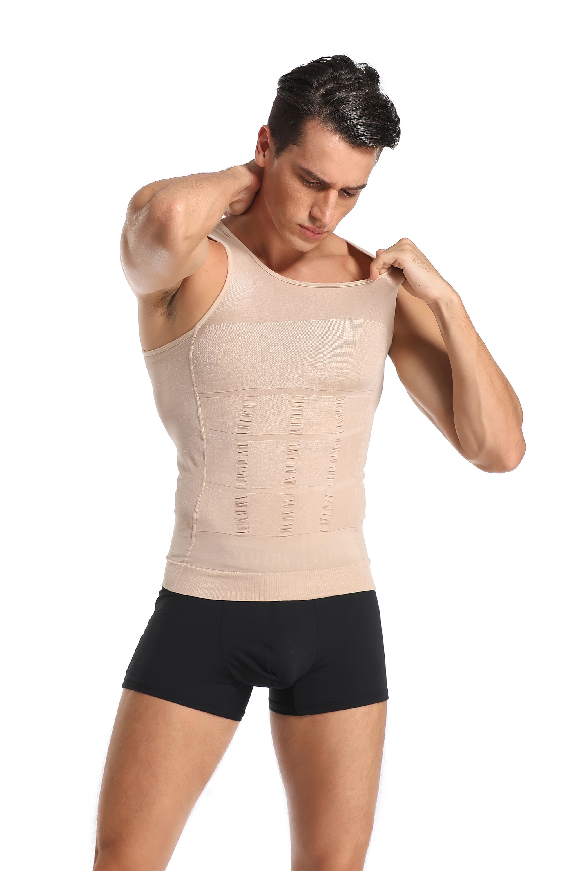 Compression Shirts for Men Shapewear Slimming Body Shaper Waist Trainer Vest Workout Tank Tops Abdomen Undershirts Fat Brun Gym
