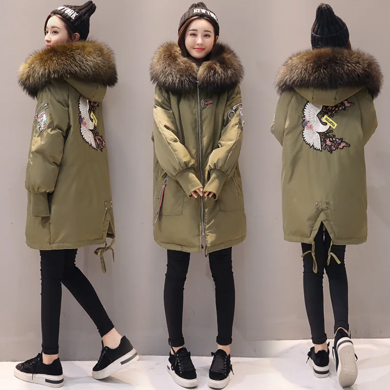 

2019 Winter New Style WOMEN'S Dress-Style Joint Embroidered Small Cotton-Padded Jacket Korean-style Mid-length down Jacket Cotto