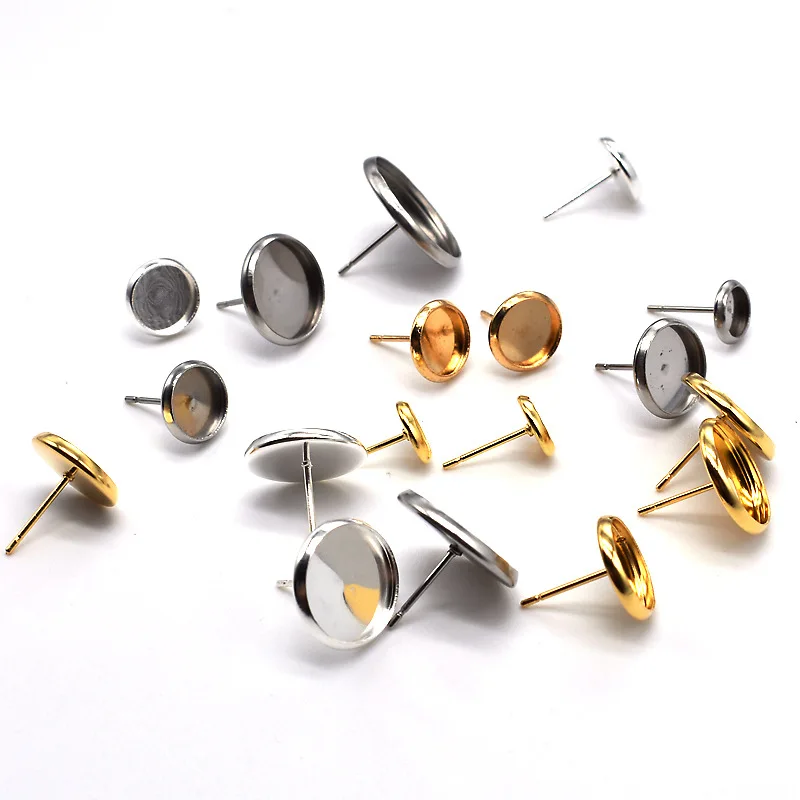 

10pcs Stainless Steel Blank Earring Base Cabochon Cameo 6/8/10/12/14/16/18/20/25mm Flat Earring Setting Supplies Jewelry Making