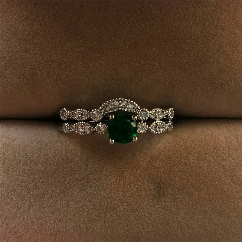 Роскошное женское маленькое круглое циркониевое кольцо набор обещаний зеленые свадебные кольца для женщин Мода 925 Серебро милое обручальное кольцо