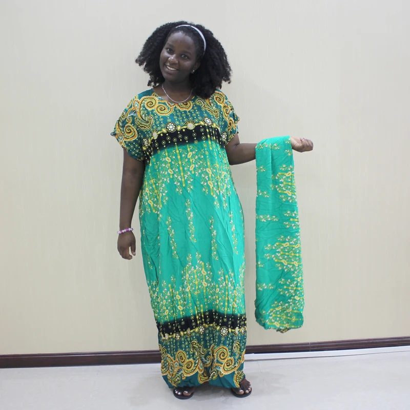 African Traditional Print Cotton Loose Dress for Ladies Vintage Winter Elegant Women Maxi Dresses