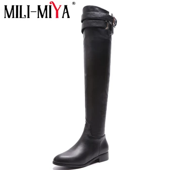 

Plus size 34-42 New Design Over The Knee Boots Genuine Leather Autumn Winter Low Heels Shoes Woman Round Toe Zipper Boots