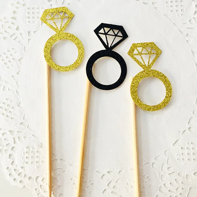 

10Pcs/bag Diamond Ring Cupcake Toppers Picks Wedding Birthday Party Bridal Shower Engagement Valentine's Day Cake Decor Supplies