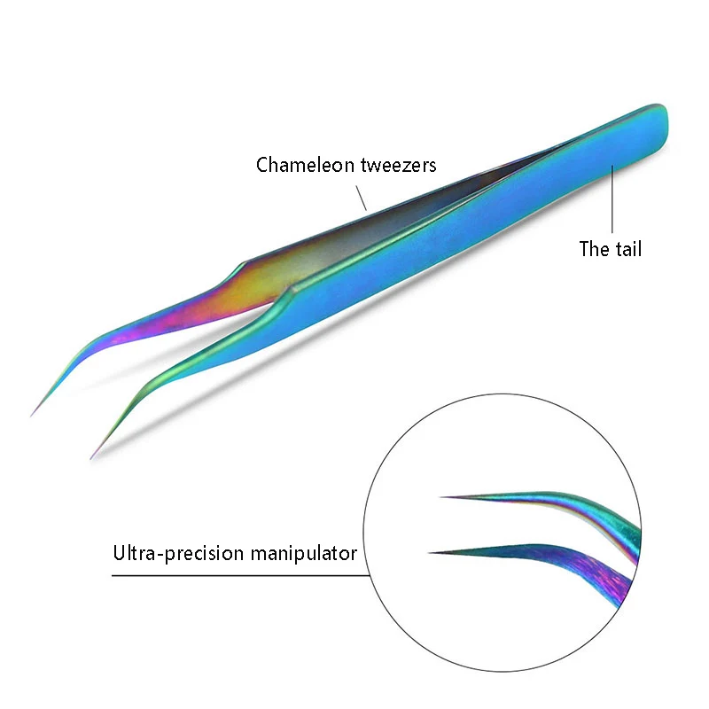Хамелеон пинцеты прямые, изогнутые набор для дизайна ногтей зажимы для наращивания ресниц щипчики, пинцет из нержавеющей стали инструменты для маникюра