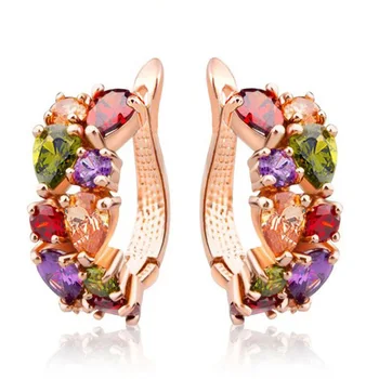 

Luxury Female Shiny Colorful Zircon Crystal Fashion Elegant Stud Earrings For Women Wedding Party Jewelry Gifts Bohemian Brincos
