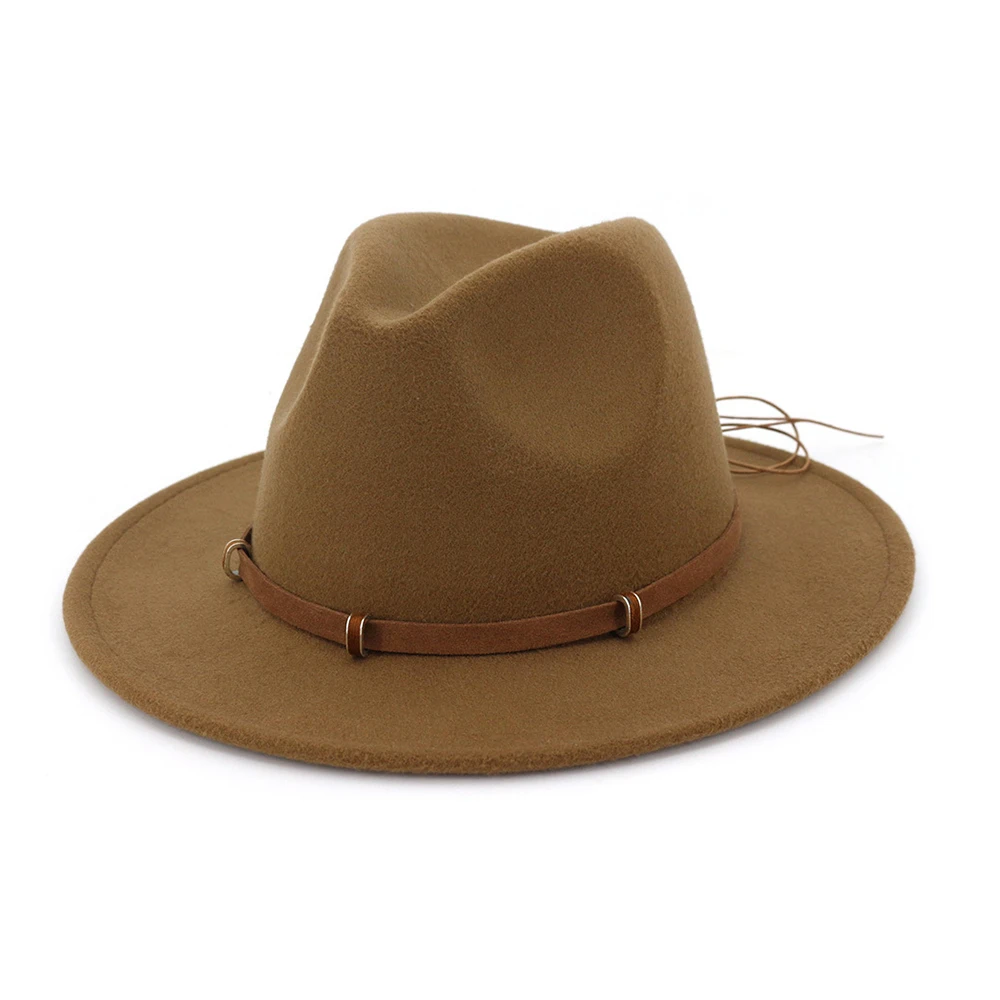 Coffee Ретро Мужская и Женская шерстяная шляпа Fedora широкий джазования с полями шляпа леди зима осень чародейная шляпка для церкви размер 56-58 см - Цвет: Coffee