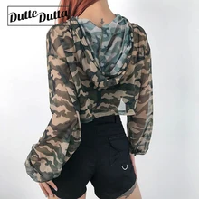 Сетчатые топы спортивные для женщин с капюшоном с длинным рукавом Камуфляжный Свитшот спортивные топы рубашка для йоги спортивный Топ Спортивная одежда