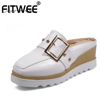 

FITWEE New Women Summer Shoes Rivets Buckle High Platform Summer Shoes Women Fashion Holidays Women Footwear Size 33-43