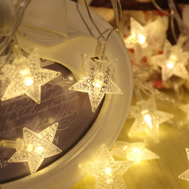 Светодиодный светильник-гирлянда s, декоративный Сказочный светильник, работающий на батарейках, звезда, медная проволока, лампа для помещений, Рождество, свадьба, события, фонарь-pentagra - Испускаемый цвет: Светло-желтый