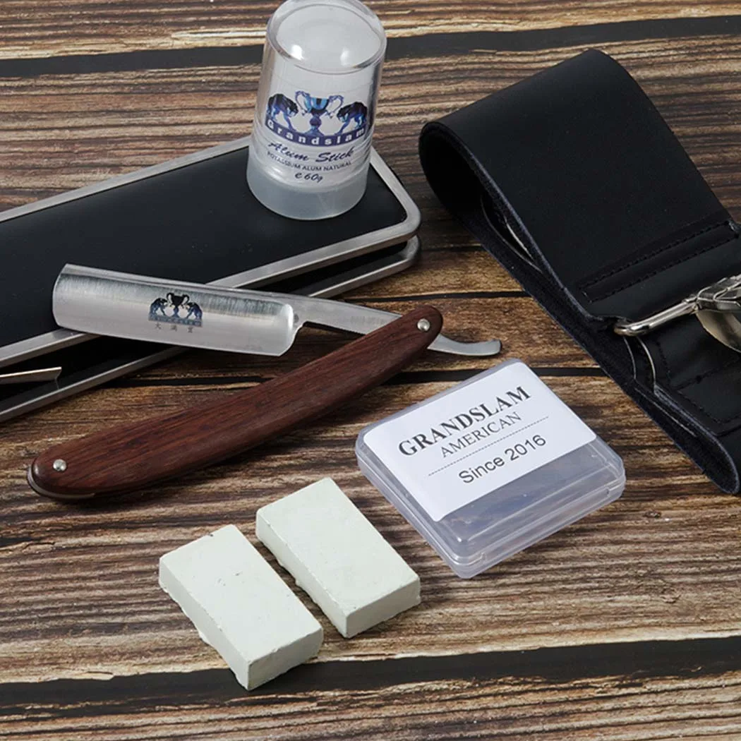 Straight Razor Set Grandslam, набор прямых бритв, Мужская бритва для бритья, с кожаной заточкой, палочка квасцов, после бритья, Тоник для лица - Цвет: Straight Razor Set