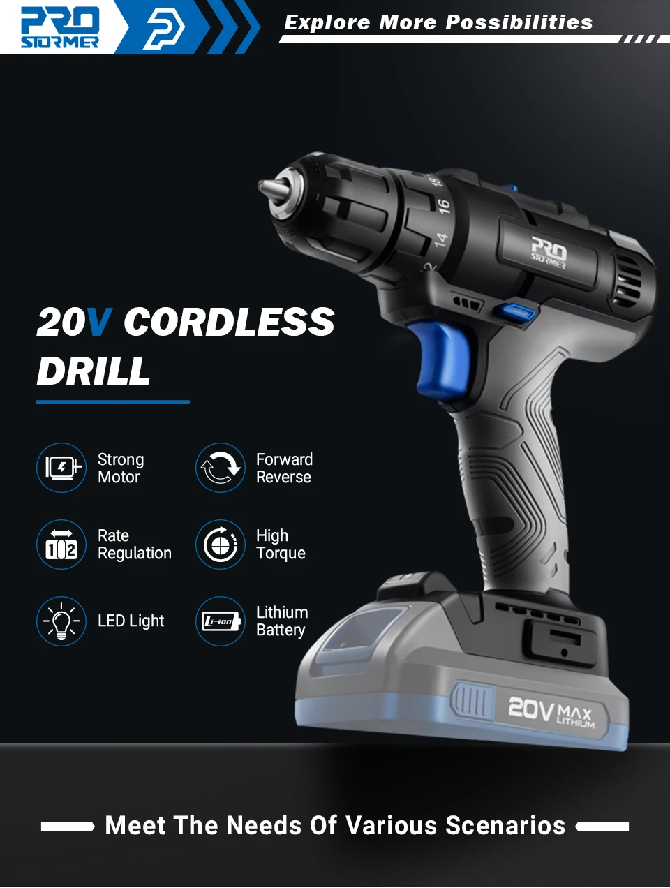 35NM Mini Electric Drill Screwdriver Cordless 20V Screwdriver Household DIY Body Only By PROSTORMER