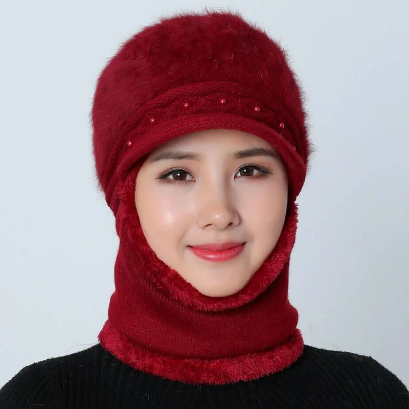 Зимняя громоздкая шапочка для женщин Skullies Beanies вязаная шапка теплая шерстяная подкладка защита Балаклава кусок-шапка-маска шапки