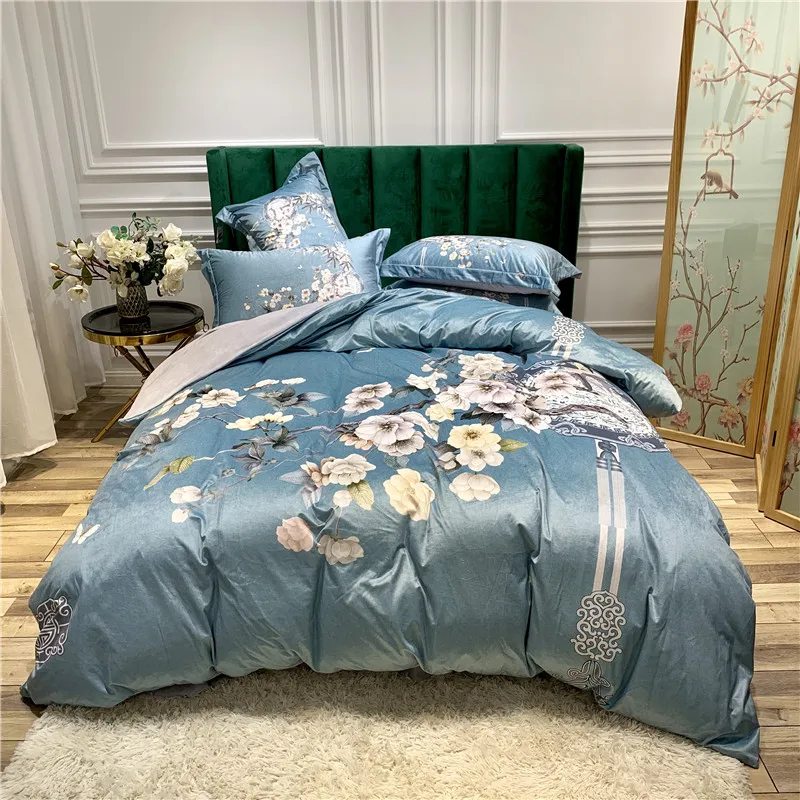 2019 4pcs Luxury printing Bedding Set Duvet Cover Sheet Pillowcase King Queen Size Velvet Bed Linen | Дом и сад