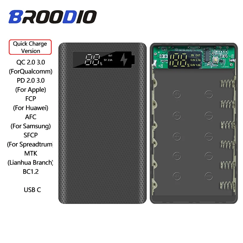 

Quick Charge Version 6*18650 Power Bank Case Dual USB Mobile Phone Charge QC 3.0 PD DIY Shell 18650 battery Holder Charging Box