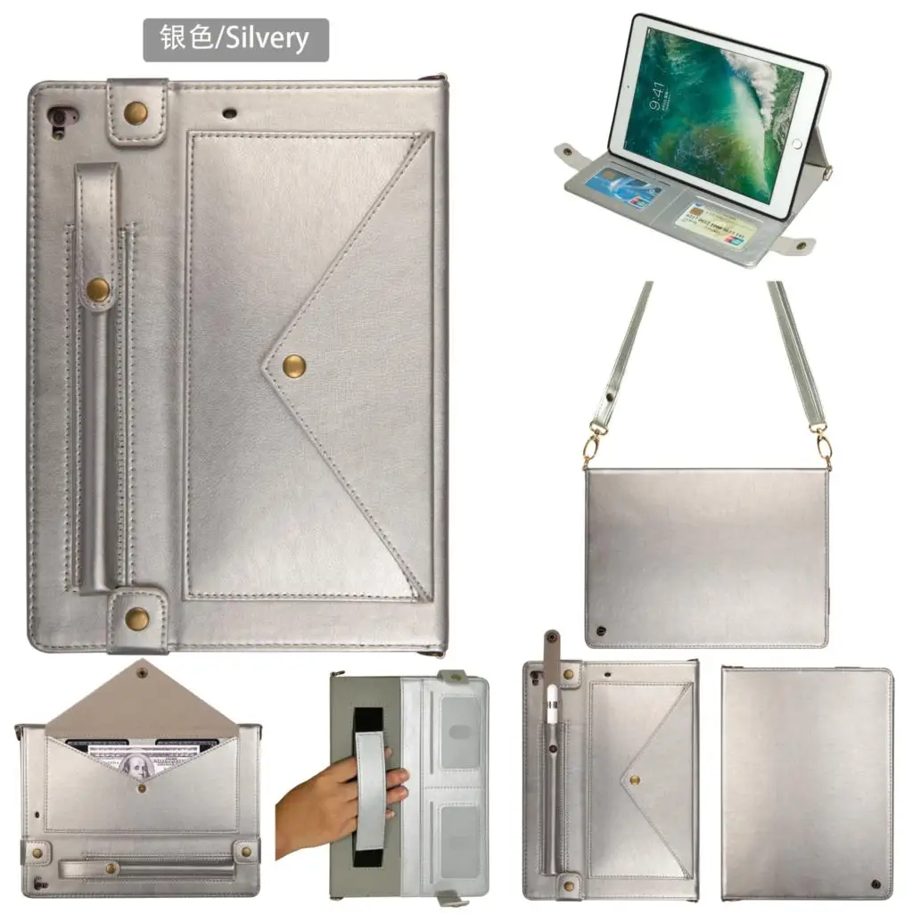 Silver Чехол для iPad 9,7,,, Чехол для iPad Air 2, Air 1, чехол, 5, 6, 5-го, 6-го поколения, сумка через плечо, кожа, умный чехол - Цвет: Silver