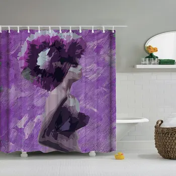 

Dafield Purple Shower Curtain African American Print Shower Curtain Set Woman Waterproof Polyester Bathroom Hooks For Bathtub