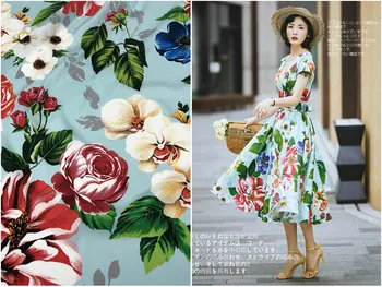 

Silk Fabric European and American Brand Fresh Blue Background Flower Printing Mulberry Silk Elastic Crepe De Chine Fabric