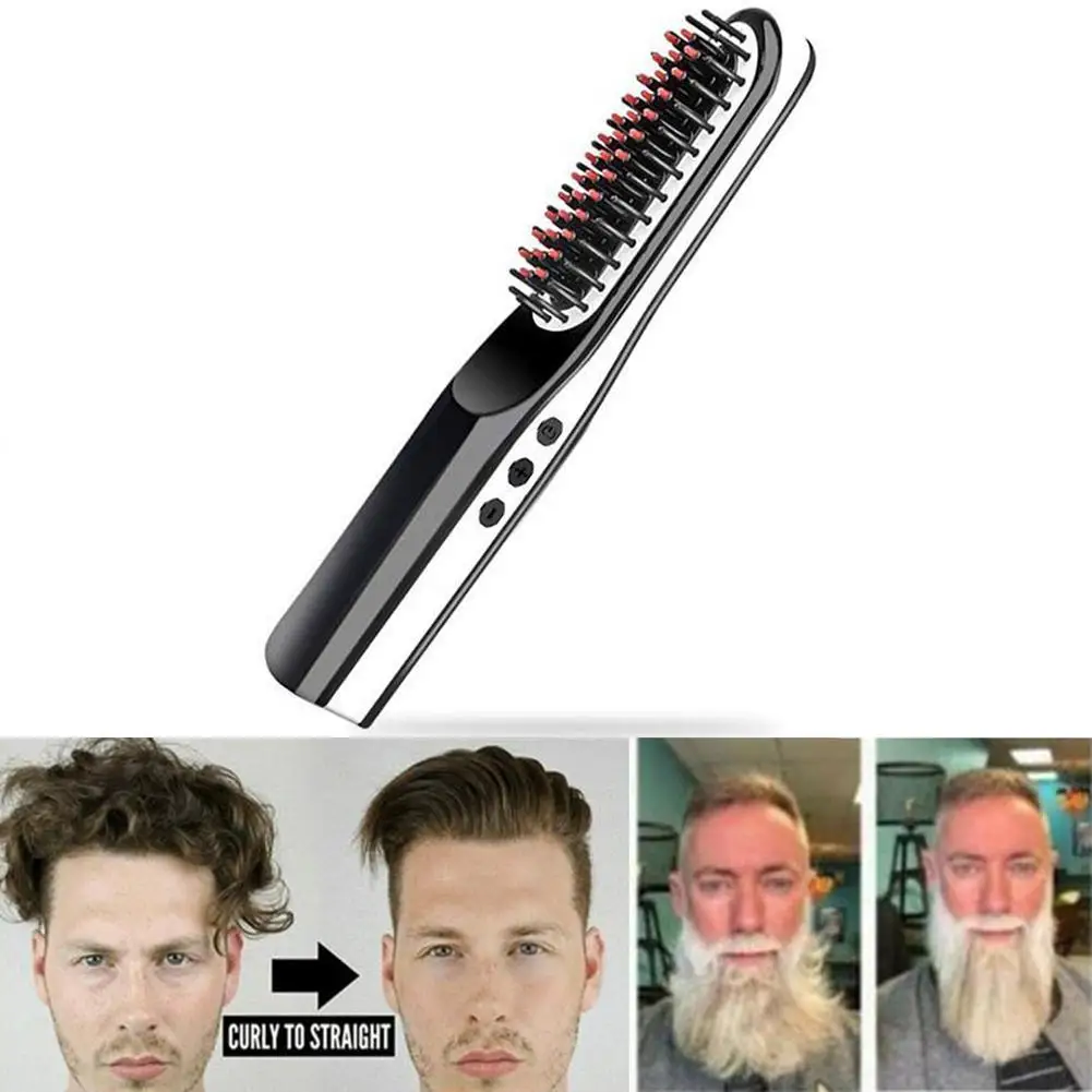 USB Portable Mini Electric Straight Hair Comb Fast Heated LED Indicator Travel Anion Straight Straightener Beard Combs Brush