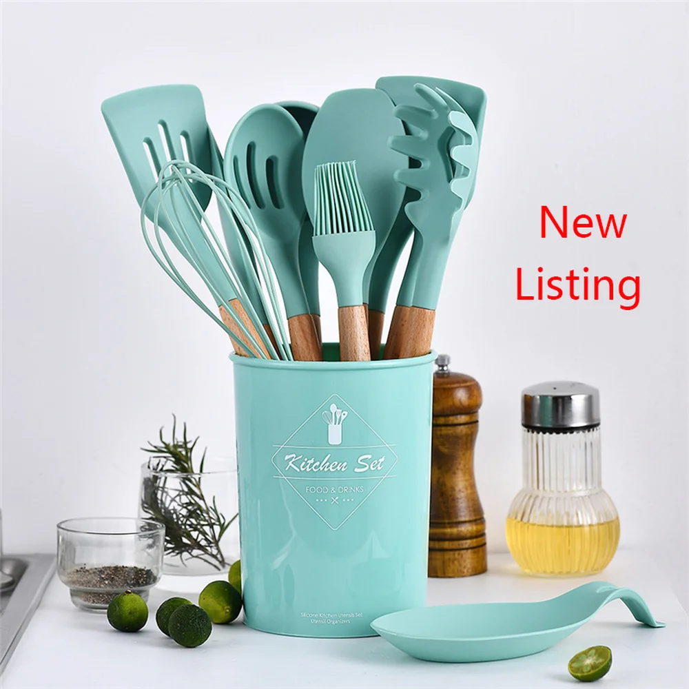 

New 12/13Pcs Kitchen Utensil Set Silicone Spatula Cooking Tools with Storage Box Wooden Handles Non-stick Spatula Kitchen Tools