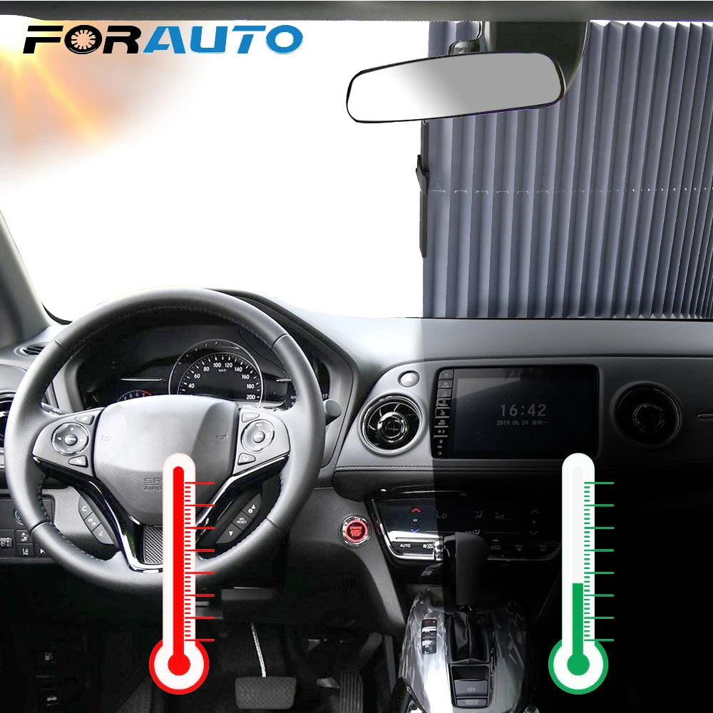 

FORAUTO Car Window Sunshade Adjustable With Strong Suckers Automatic Extension Sun Visor Protector Car Windshield Sun Shade