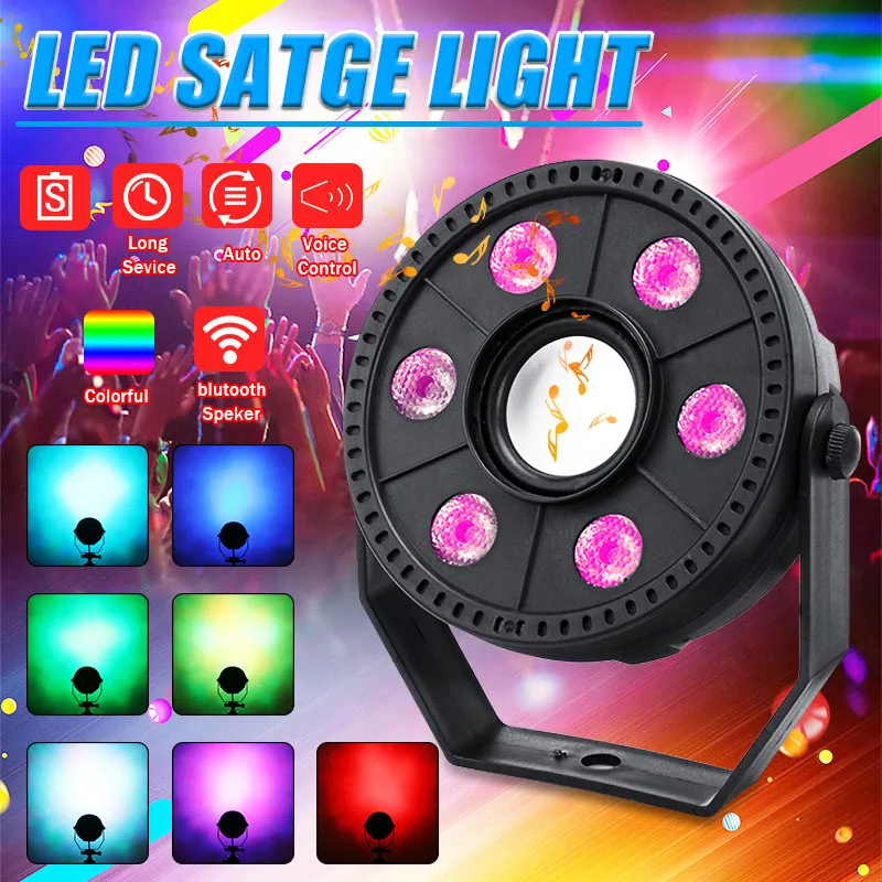 DMX RGB 3-in1 LED Stage Light flat par with bluetooth speaker 6x3W Auto/Sound Control DJ Stage Effec