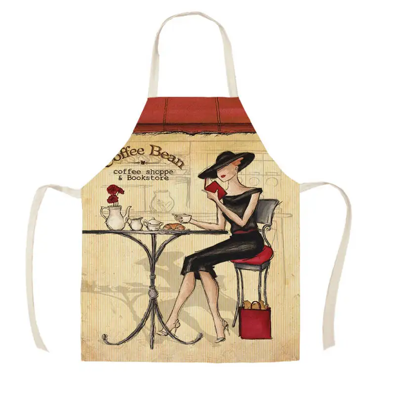 Linen Fashion Woman Print Kitchen Aprons Unisex Dinner Party Cooking Bib Funny Pinafore Cleaning Apron WQC293