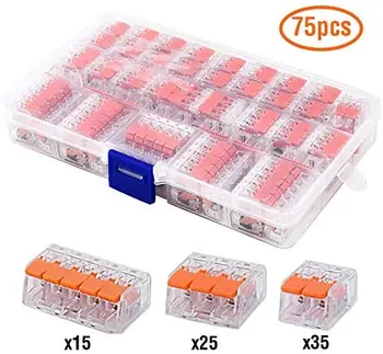 

75pcs Universal Compact Terminal Block 2/3/5 Pin Lever Fit Wiring Connector Lever Terminal Block