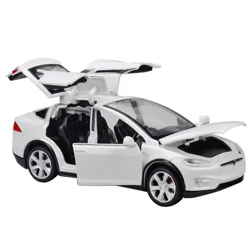 Высокая имитация 1:32 Tesla модель X90 металлическая модель Acousto-optic выдвижной игрушечный автомобиль 4 открытая дверь мигающая музыкальная детская игрушка подарок - Цвет: White