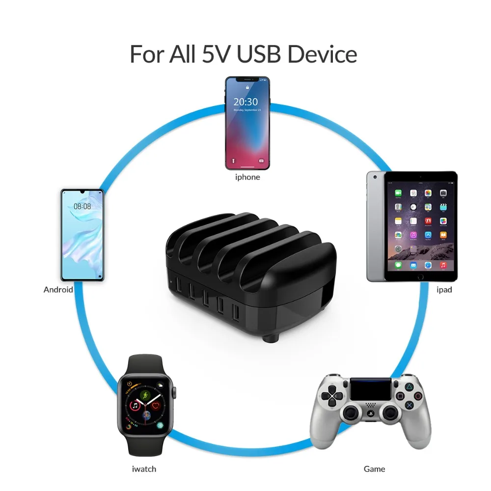 ORICO USB Зарядное устройство Док-станция с держателем 40 Вт 5V2. 4A* 5 usb зарядка бесплатно USB кабель для iphone ipad PC Kindle Tablet