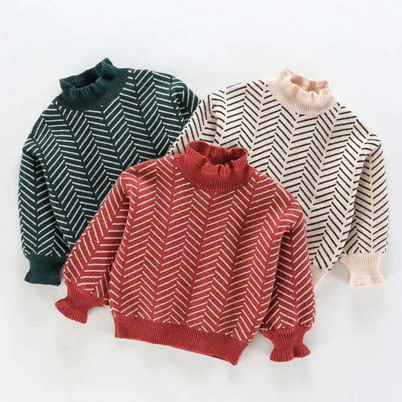 

Girls Boys Printing Knitted Clothes Autumn Winter Baby Girl Boy Sweater Children Sweater Pure Cotton Kids Turtleneck Sweater