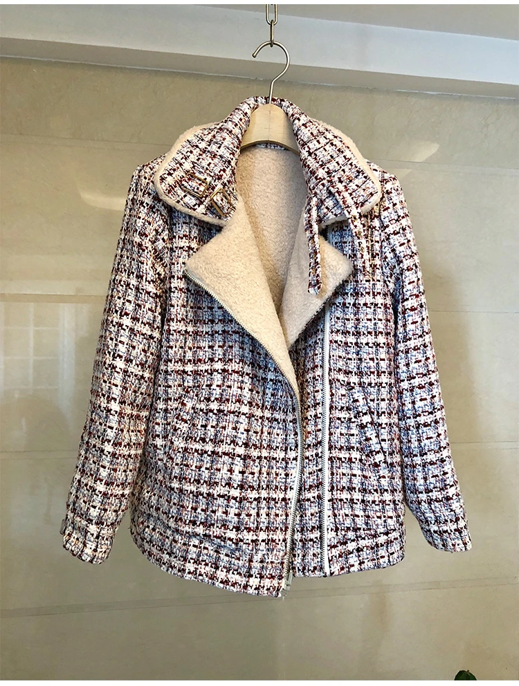 picture color Tweed Woolen Women Long Sleeve Thick Warm Locomotive Short Jacket Coat Newest Winter Zipper Pockets Runway Coats Tops Mujer - Цвет: picture color