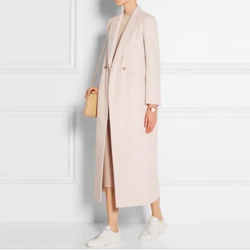 

Women Winter Coat Wool 2019 Vintage Elegant Clothes OL Fashion Outwear Long Coat White