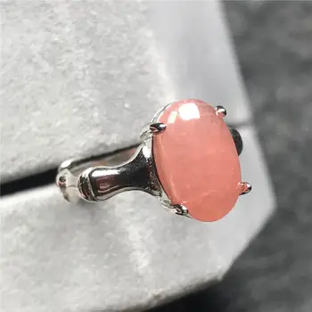 

Natural Ice Rhodochrosite Ring Jewelry For Woman Lady Argentina Red Crystal 11x8mm Beads 925 Silver Stone Adjustable Ring AAAAA