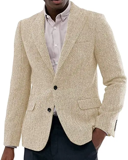 Men's Suit Tweed Jacket Wool Herringbone Waistcoat