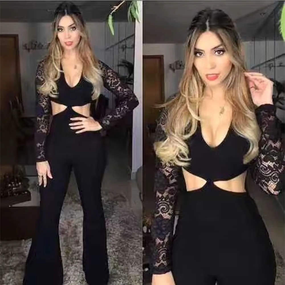 

Ocstrade New Bandage Jumpsuit 2020 Women Sexy V Neck Black Bandage Jumpsuit Boodycon Celebrity Evening Club Party Jumpsuit