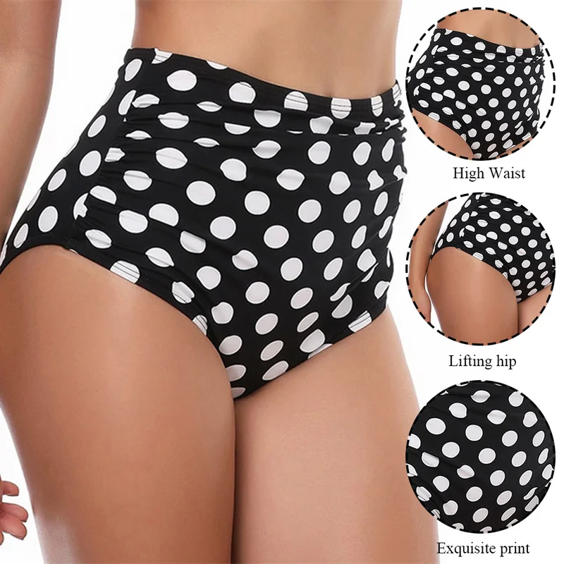SFIT Sexy Women Bikini Bottoms High Waisted Ruched Printed Bikini Underwear Plus Size Casual Beach Bikini Women's Swimming Trunk