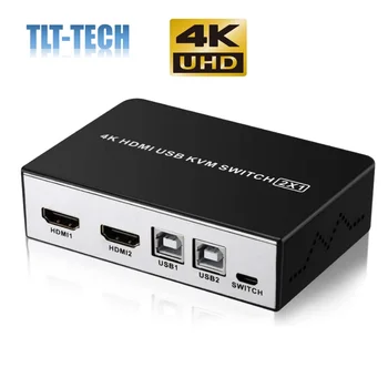 

4K HDMI USB KVM Switch 2 Port HDMI KVM Selector for 2 Computer Sharing 1 HD Monitor and 4 USB Devices, Support wireless keyboard