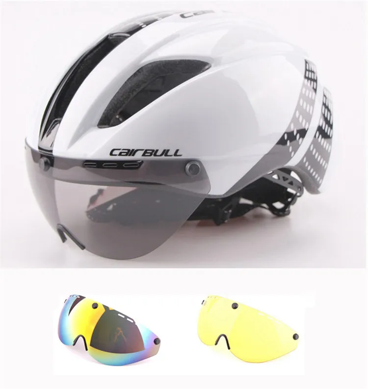 CAIRBULL, 3 линзы, Aero, велосипедный шлем, для шоссейного велосипеда, спортивные защитные шлемы, для верховой езды, для мужчин, для пробного времени, велосипедные очки, шлем, зеленый, M, L - Цвет: white gray