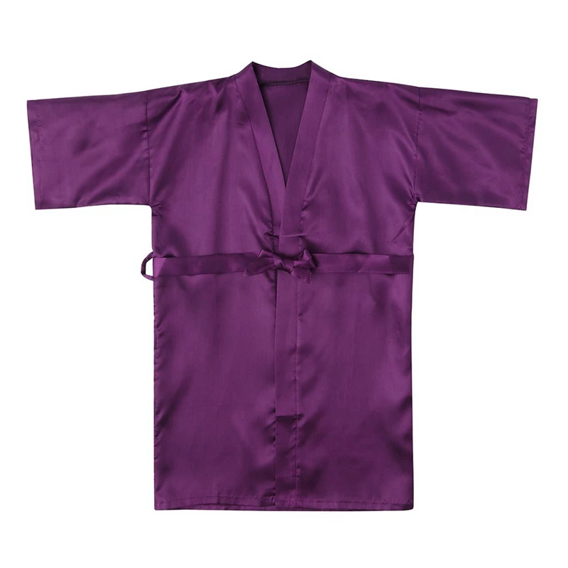 Purple A Лидер продаж, одежда для сна для девочек Детский кардиган для малышей, банный халат, ночная рубашка однотонное шелковое атласное кимоно с цветочным рисунком, кружевные халаты Ночная одежда - Цвет: Purple A