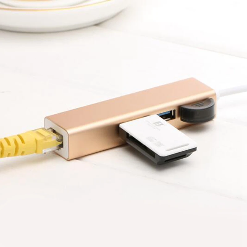 USB 3,1 Тип C(USB-C) к RJ45 Gigabit Ethernet LAN сетевой адаптер 3,0 USB концентратор золотой