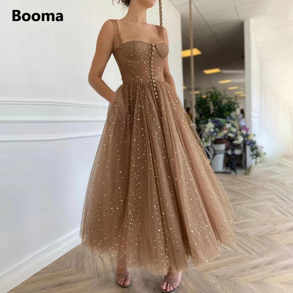 Booma Vestido De Fiesta Corto Cafe Brillante Tirantes Tul Estrellado Abotonado De Noche Linea A Espalda Abierta Largo Hasta El Te Formal Vestidos De Graduacion Aliexpress